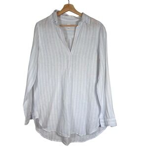 Gap Womens Blue‎ White Striped 100% Linen Split Neck Tunic Shirt Size M 1166